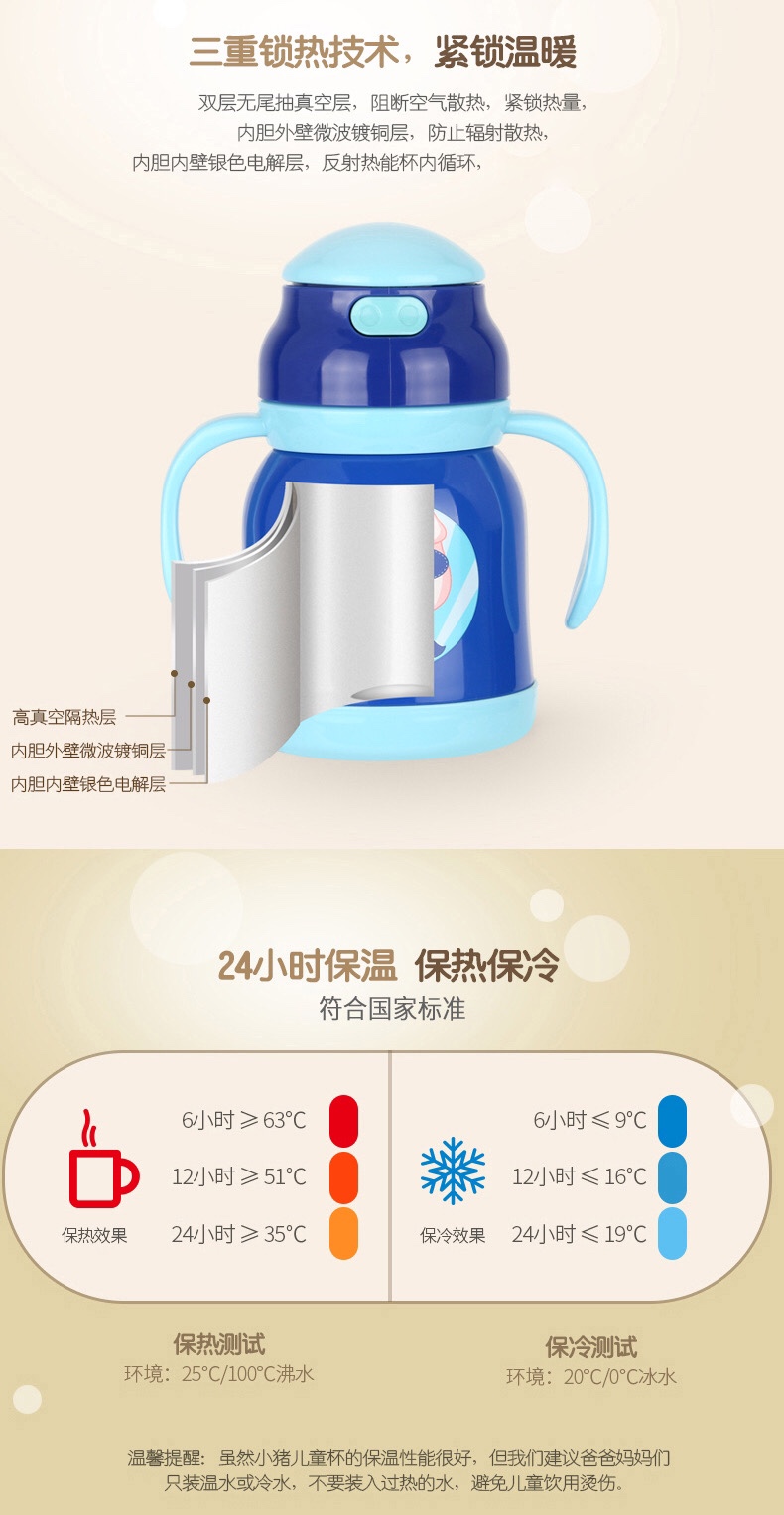 Shanghai Qingshui SM-6961-029 290ml 304 Stainless Steel Children's Insulated Cup, Baby Cartoon Straw Water Cup, Cute little Pig Cup undefined