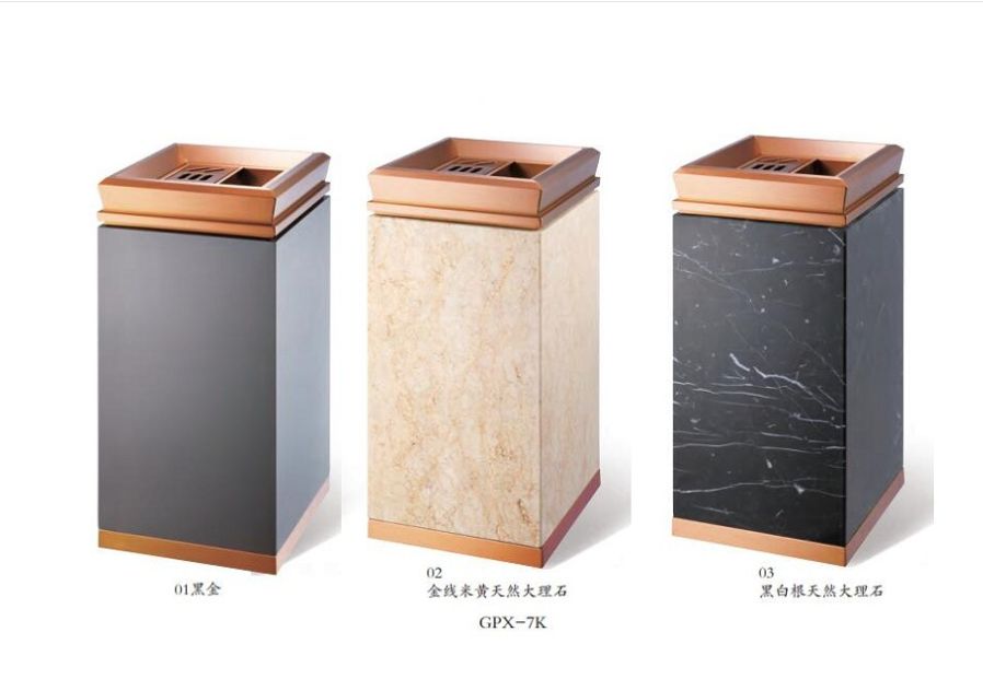 南方GPX-7K酒店方形玫瑰金金线米黄天然大理石商场大垃圾桶详情图2