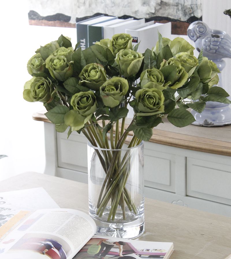 Factory direct sales of artificial flowers, European single high-end rose, silk flower, rose bud, flower bud artificial flower, single HC8086 European rose bud silk fabric rose Specification image
