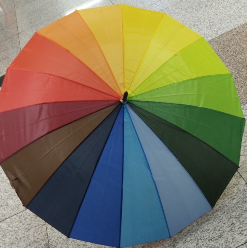 55 cm, 16 rainbow umbrellas with straight poles