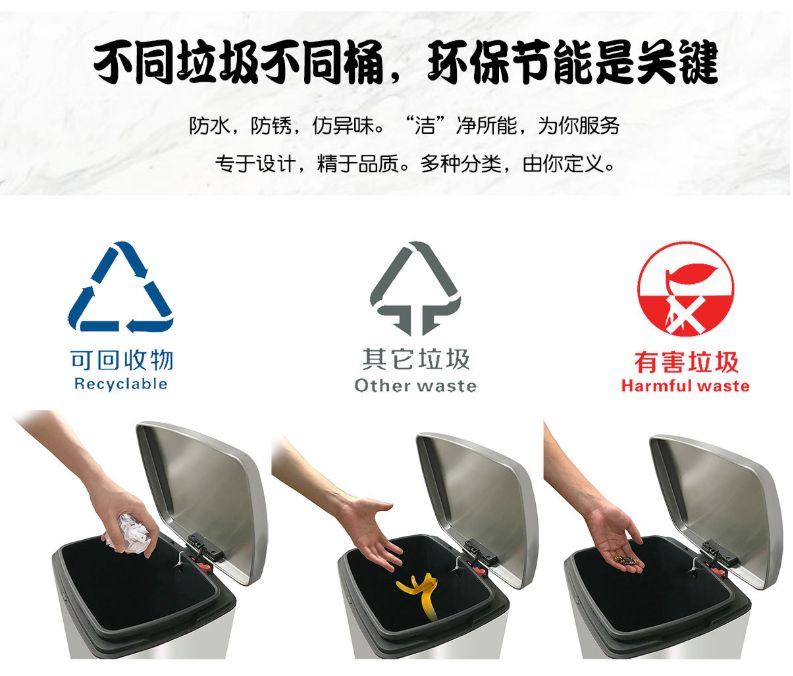 不锈钢垃圾分类脚踏垃圾桶室内办公室双桶连体大号干湿垃圾桶详情图10