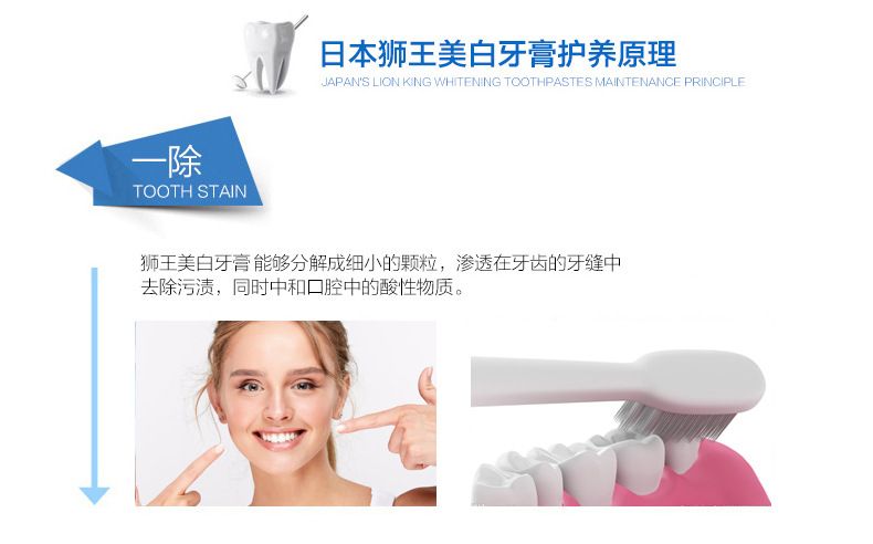 Japanese original LION WHITE Toothpaste for whitening, preventing cavities, removing yellowing, bad breath and stains 150g detail image 8