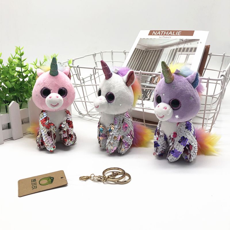 Sequins sitting Unicorn hair toy keys hear pony pendant bag pendant children's gift doll