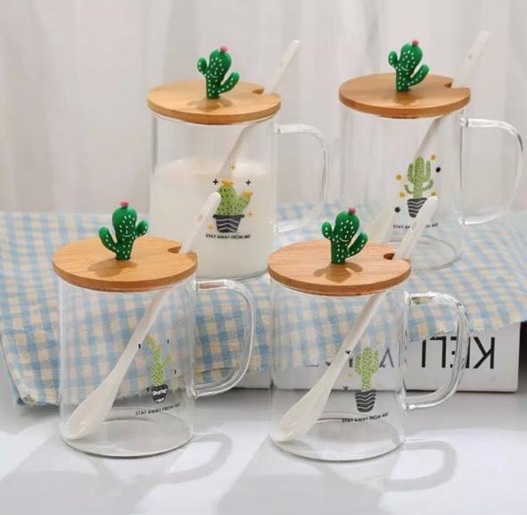 直口印花仙人掌把杯