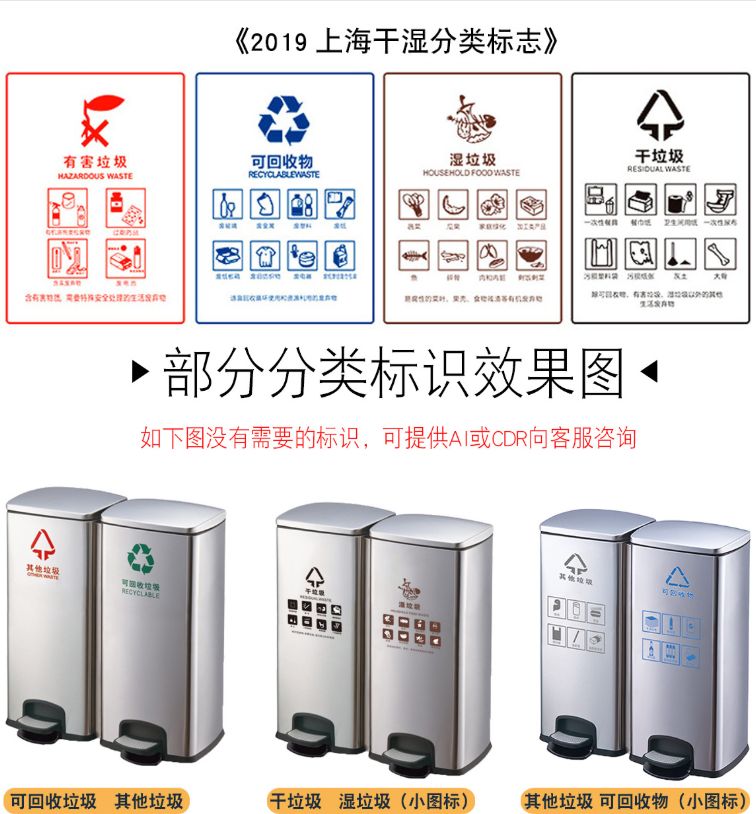 不锈钢垃圾分类脚踏垃圾桶室内办公室双桶连体大号干湿垃圾桶详情图12
