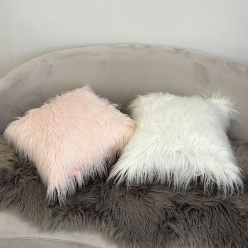长毛绒靠垫简约纯色沙发抱枕样板房装饰抱枕套详情图4