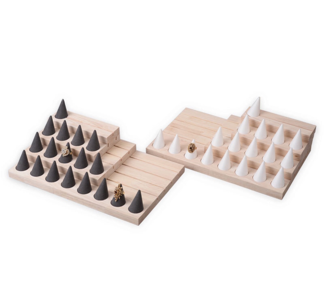 实木戒指耳钉卡片展示架 尖指形饰品收纳架 珠宝首饰陈列道具