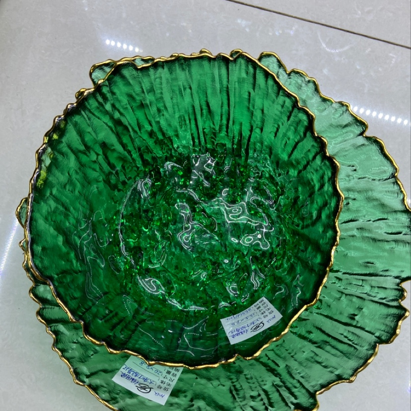 大号树根茶洗祖母绿北欧风ins风金边玻璃餐具创意扇贝盘甜品盘沙拉碗