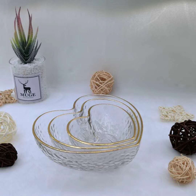 特大心水晶玻璃碗北欧风ins风金边玻璃餐具创意扇贝盘甜品盘沙拉碗