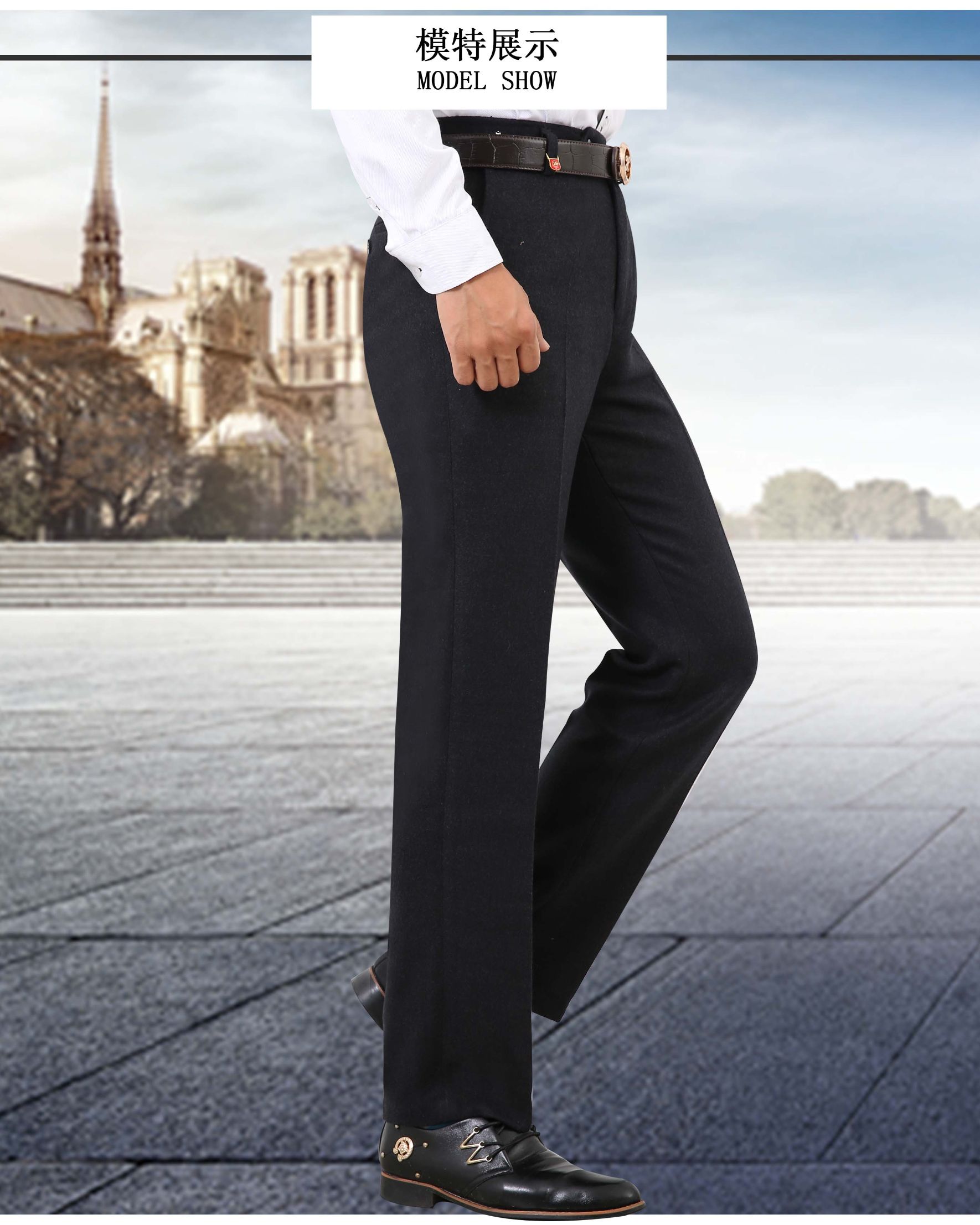 Invierno hombres pantalones sin escaldar ropa de negocios pantalones de hombre de mediana edad pantalones de cintura alta holgada casual traje pantalones al por mayor detail image 1