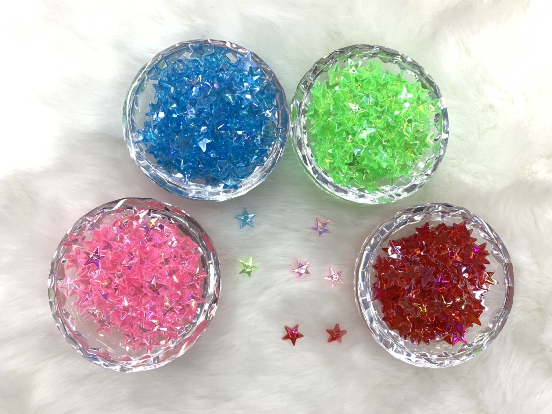 10mm five-pointed star: AB color: Red: Blue: Green: Purple: Yellow: Pink Packaging: 2000PCS Unit price: Package