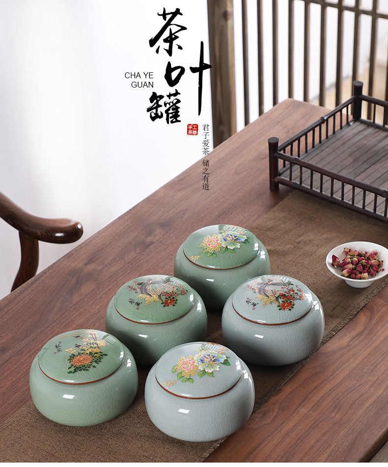 Kun Kun Ceramic Ge Kiln Tea Cans, 2 large ceramic storage cans, moisture-proof sealed cans, flower tea, Pu 'er tea, black tea, Ceramic Chinese tea cans, a pair of high-end packaging gift boxes 058 detail image 4