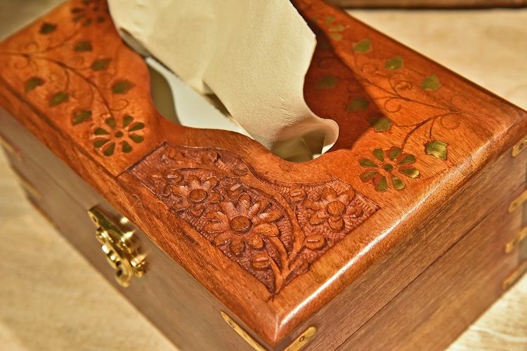 菩提木嵌铜纸巾盒大