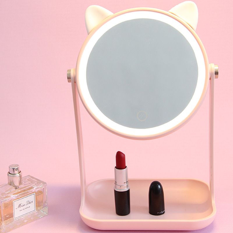 新款猫耳led收纳化妆镜带灯网红ins台式补光镜学生美妆镜mirror图