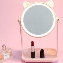 新款猫耳led收纳化妆镜带灯网红ins台式补光镜学生美妆镜mirror