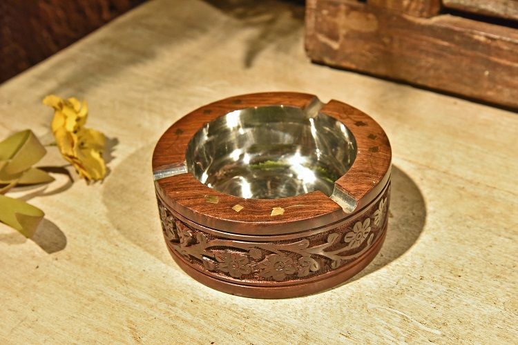 India bodhi madera tallada y cobre incrustado cilindro 5 details Picture