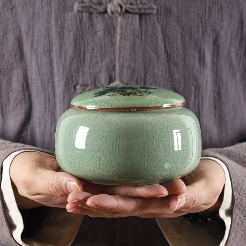 Kun Kun Ceramic Ge Kiln Tea Cans, 2 large ceramic storage cans, moisture-proof sealed cans, flower tea, Pu 'er tea, black tea, Ceramic Chinese tea cans, a pair of high-end packaging gift boxes 058 detail image 6