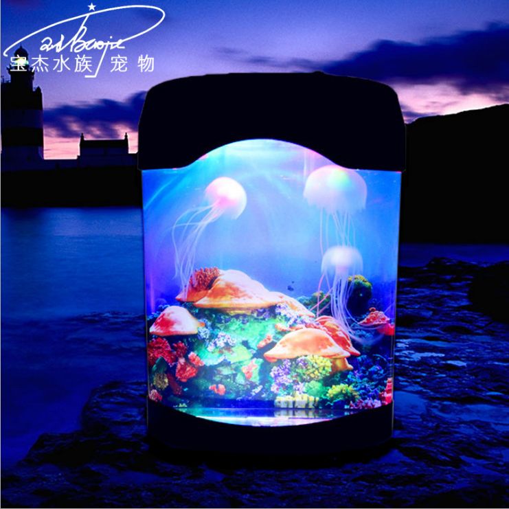 Yiwu quality small fish tank, acrylic colorful color-changing jellyfish lamp, desktop ornamental fish, battery USB aquarium details Picture