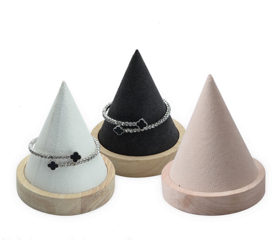 圆锥型手镯展示架托创意圆筒手镯手链架饰品展示首饰收纳架实木底