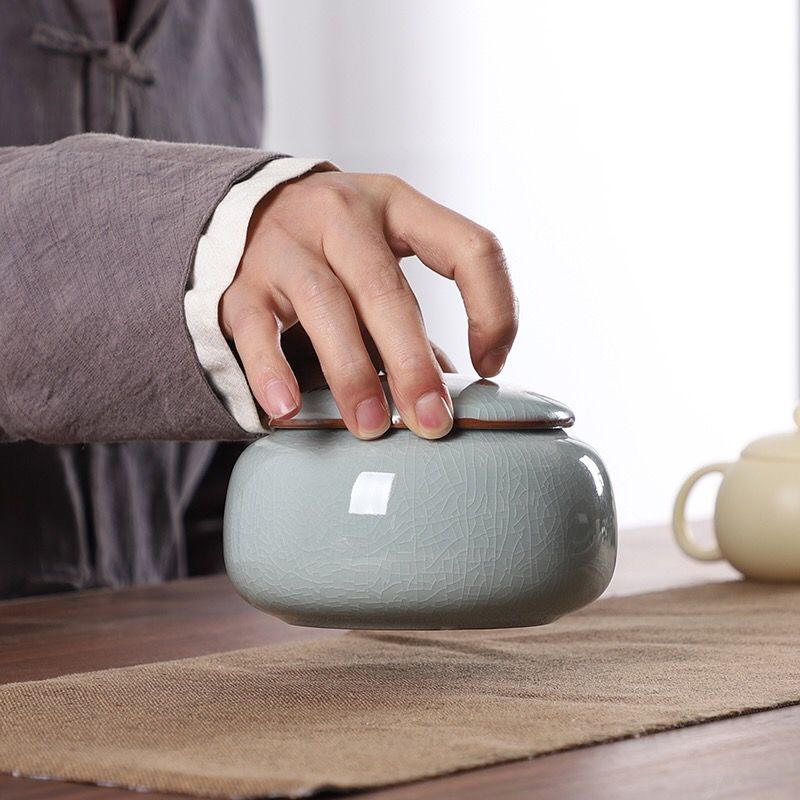 Kun Kun Ceramic Ge Kiln Tea Cans, 2 large ceramic storage cans, moisture-proof sealed cans, flower tea, Pu 'er tea, black tea, Ceramic Chinese tea cans, a pair of high-end packaging gift boxes 058 detail image 7