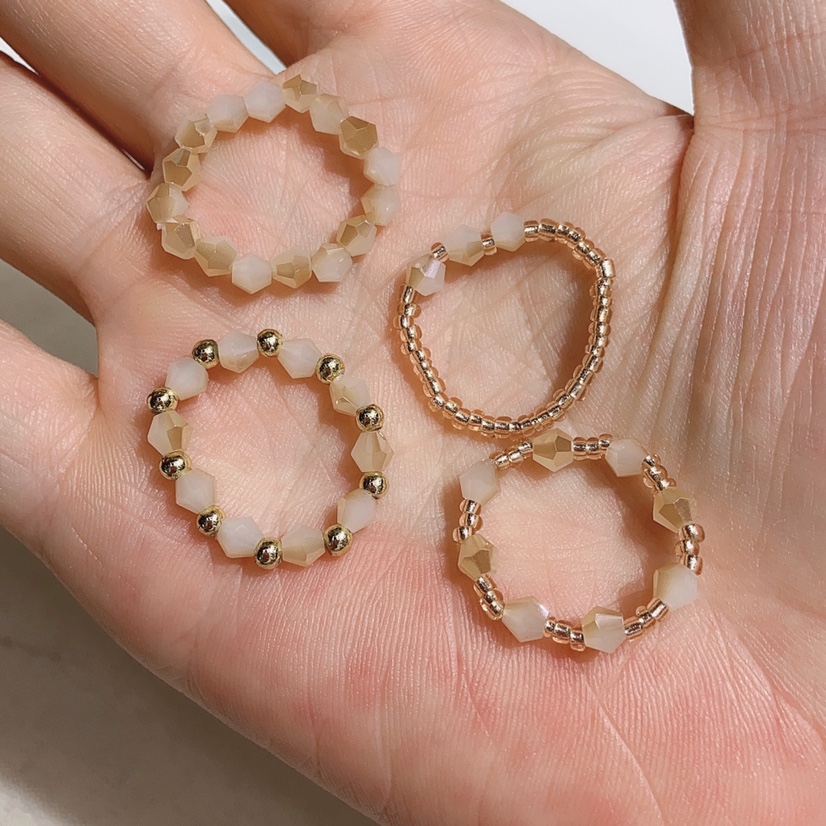 Crystal rice bead ring