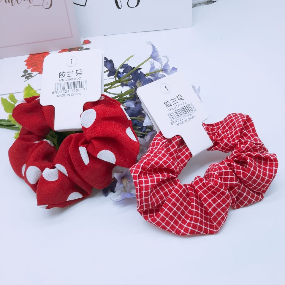 Plaid ins tie large colon with hair band leather cover headdress Korean female cloth art ball horsetail new head rope network red Specification drawing