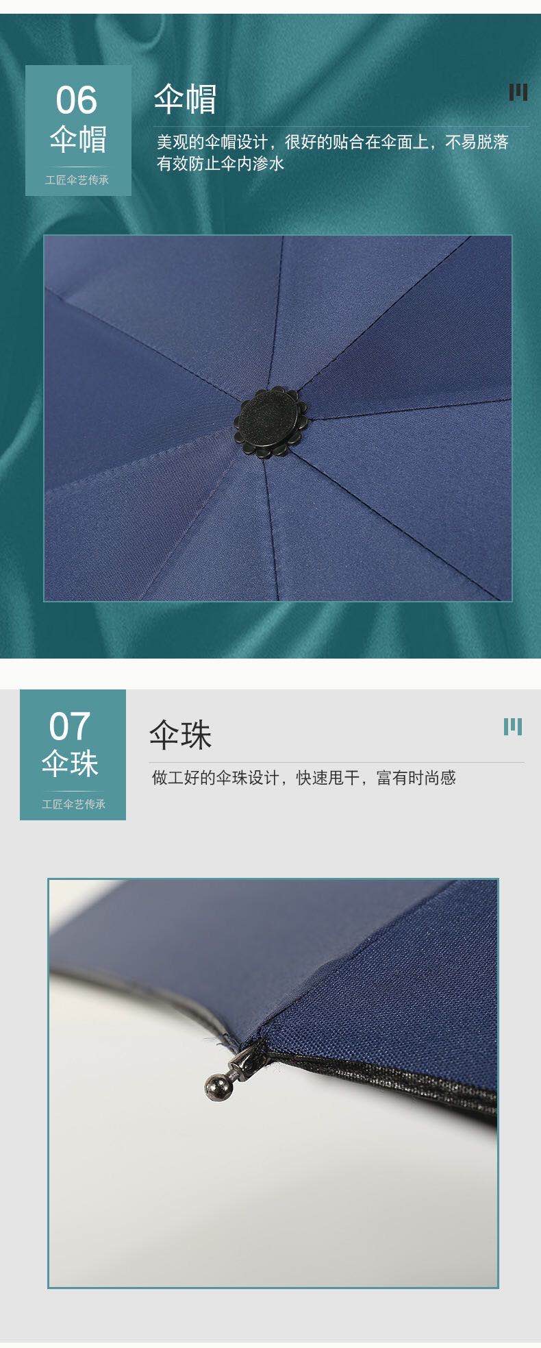 新款全自动素色黑胶晴雨伞折叠三折伞定制广告logo防晒遮阳详情图5