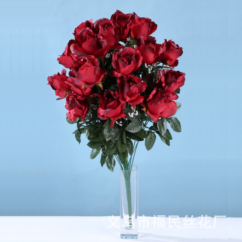 Fumin Si Hua produces high-end artificial flowers, including 24-head pink champagne roses, Valentine's Day artificial roses, and artificial wedding bouquets. Factory direct sales