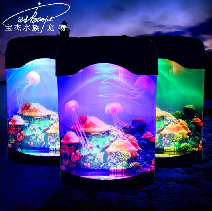 Yiwu quality small fish tank, acrylic colorful color-changing jellyfish lamp, desktop ornamental fish, battery USB aquarium