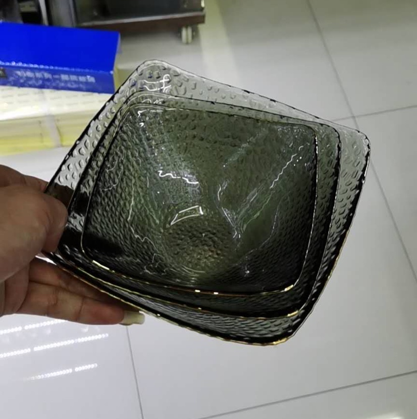 Square hat grey Nordic wind Ins wind gilt glass tableware creative scallop plate dessert plate salad bowl thumbnail