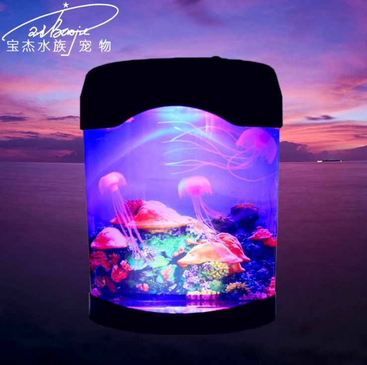 Yiwu quality small fish tank, acrylic colorful color-changing jellyfish lamp, desktop ornamental fish, battery USB aquarium Specification image