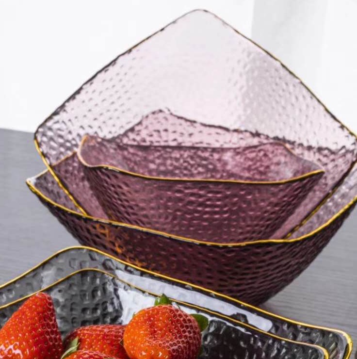 Big quad combo purple nordic wind ins wind borde de oro vajilla de cristal creativo vieras platos para postre cuencos de ensalada
