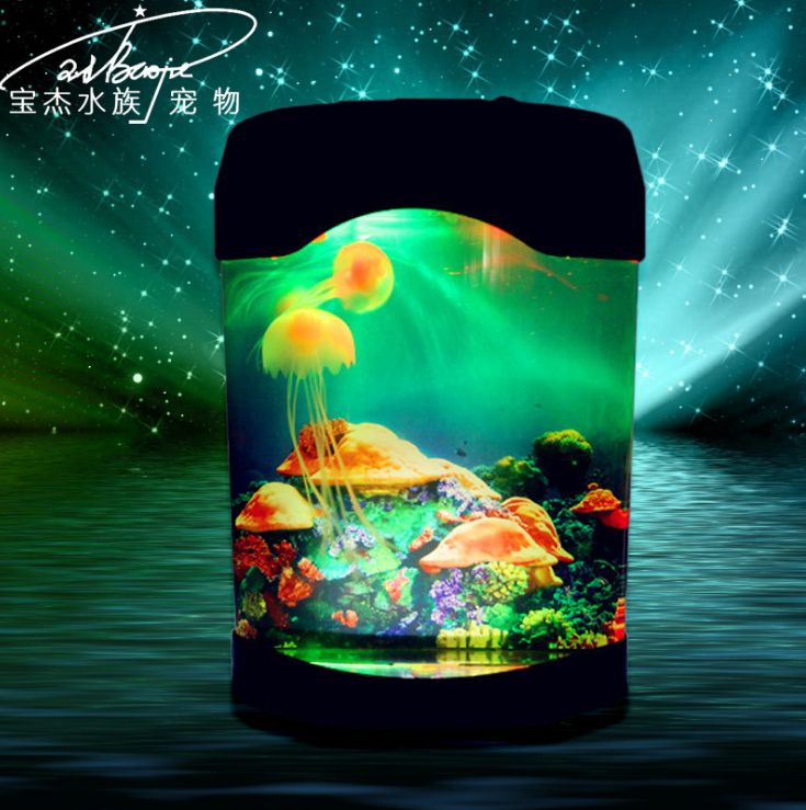 Yiwu quality small fish tank, acrylic colorful color-changing jellyfish lamp, desktop ornamental fish, battery USB aquarium Item Picture