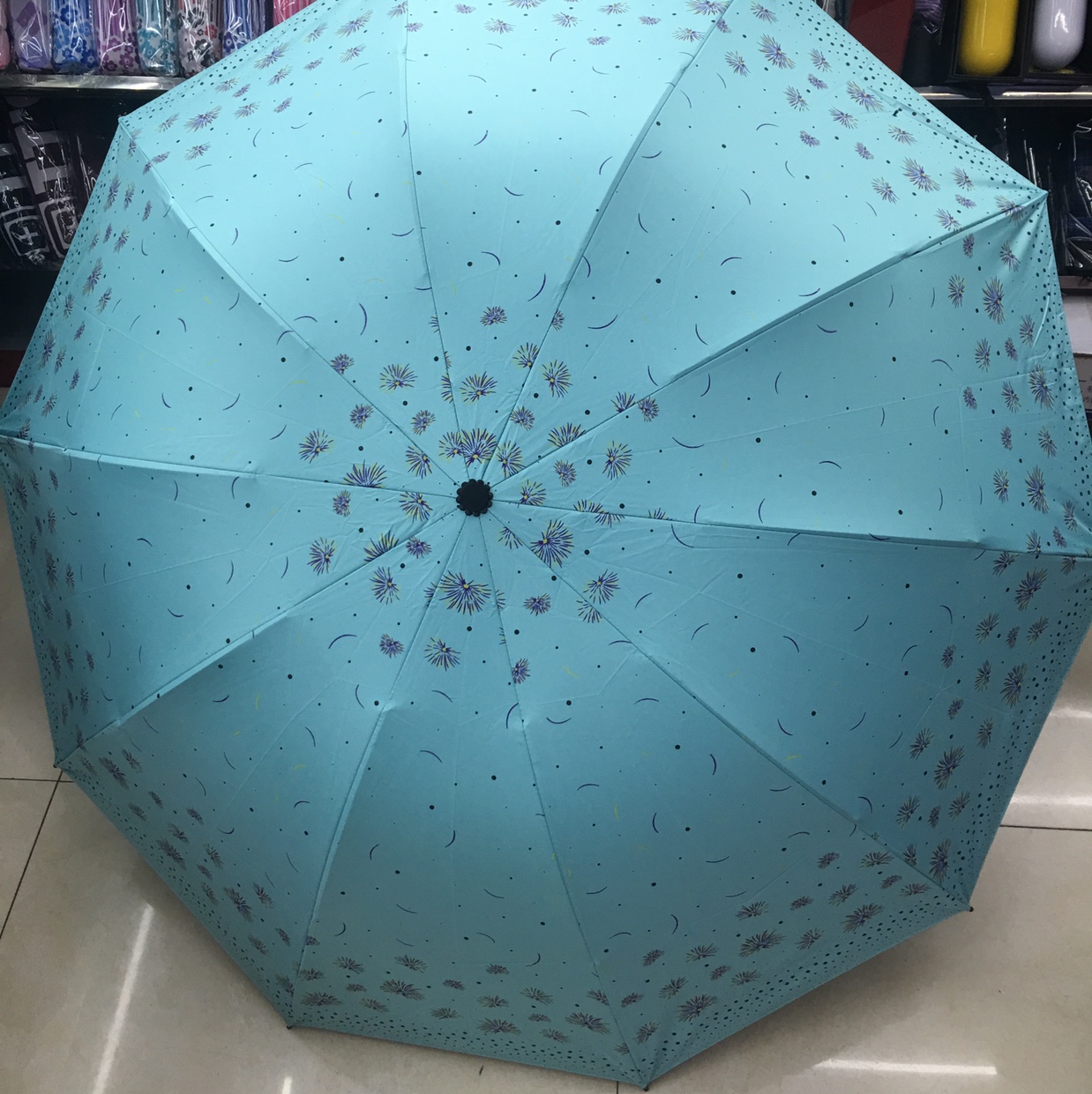 65公分10k黑胶金小花三折