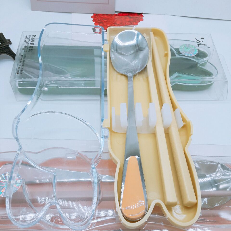 创意不锈钢餐具兔子硬盒套装学生可爱筷子勺子便携套装