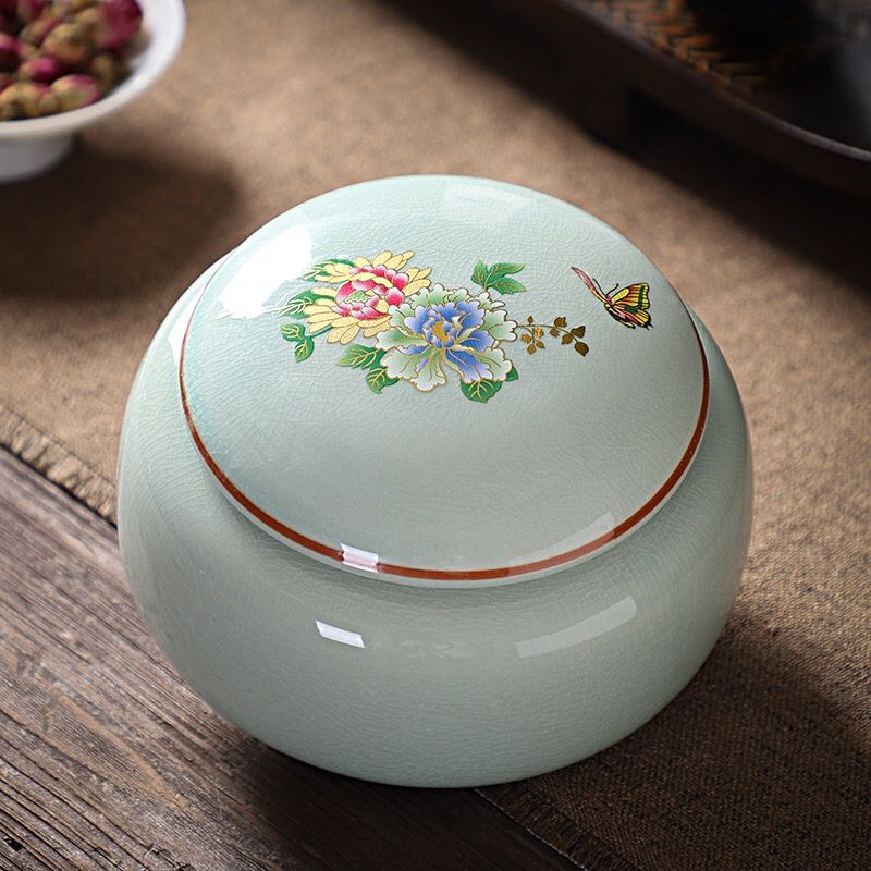Kun Kun Ceramic Ge Kiln Tea Cans, 2 large ceramic storage cans, moisture-proof sealed cans, flower tea, Pu 'er tea, black tea, Ceramic Chinese tea cans, a pair of high-end packaging gift boxes 058 detail image 5