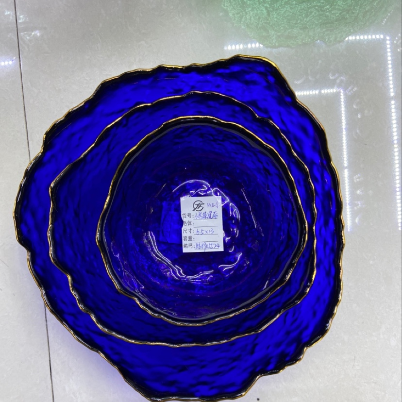 Big blue tea wash nordic wind ins wind borde de oro vajilla de cristal creativo vieras plato de postre ensaladera