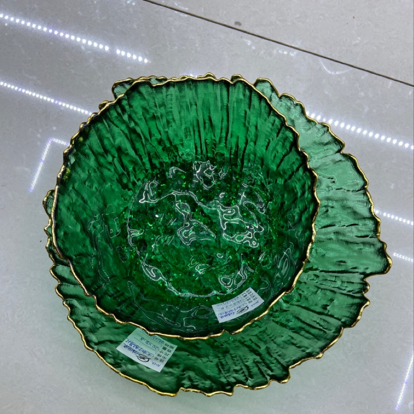 小号树根茶洗祖母绿北欧风ins风金边玻璃餐具创意扇贝盘甜品盘沙拉碗