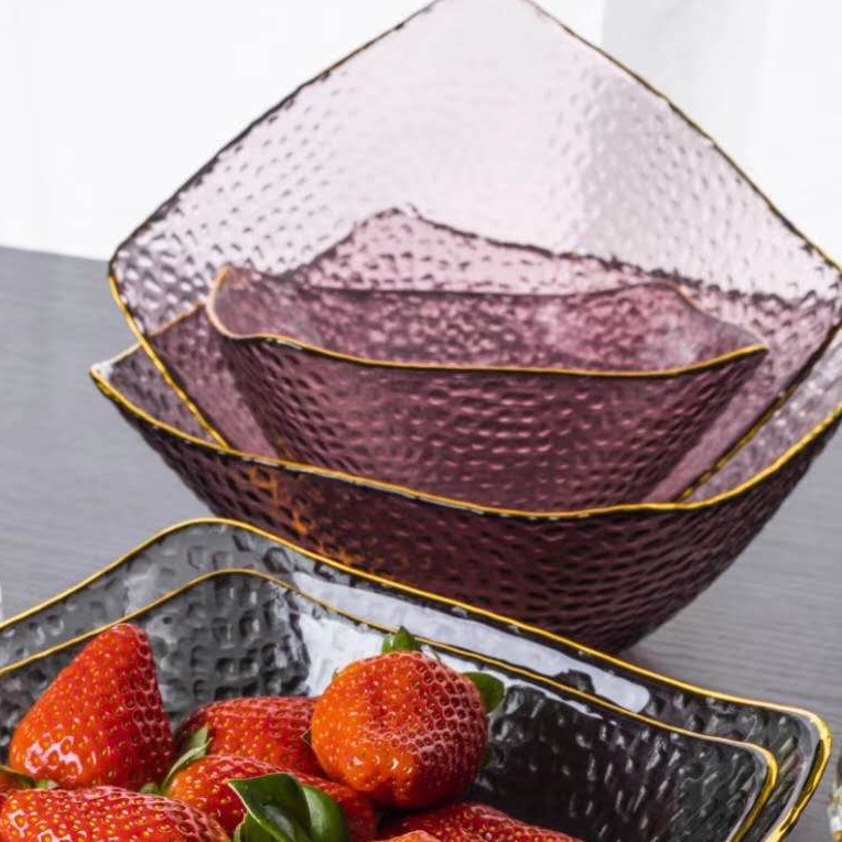 Small square hat purple Nordic wind Ins wind gilt glass tableware creative scallop plate dessert plate salad bowl thumbnail