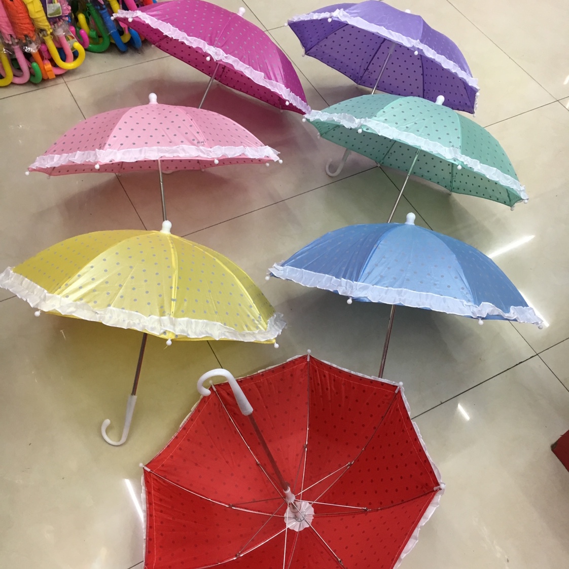 30公分珠光印点点花边伞图