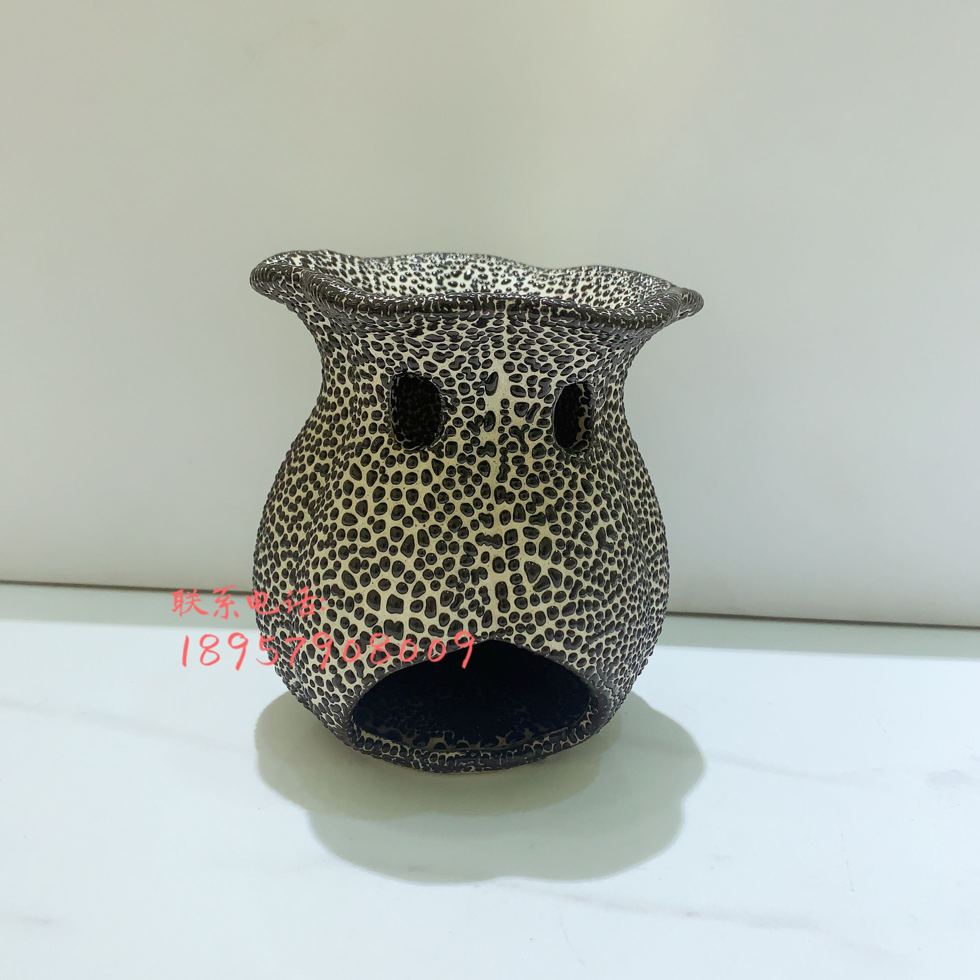 黑色系麻点陶瓷精油蜡烛式熏香炉详情图1
