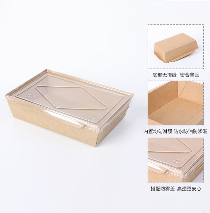 Food Grade Kraft Paper Transparent Lid Sushi Takeout Fast Food Bento Box Salad Mist Box Fried Chicken Box undefined