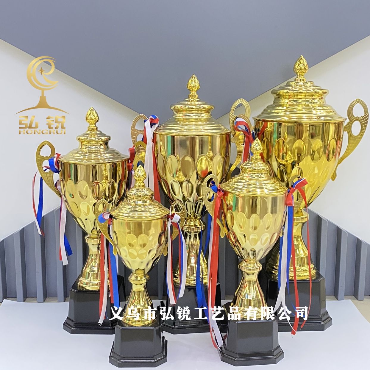 HR-1041C Metal Trophy, 10*35CM, company awarding competition trophy, prizes and rewards, customizable logo detail image 2