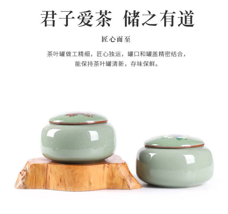 Kun Kun Ceramic Ge Kiln Tea Cans, 2 large ceramic storage cans, moisture-proof sealed cans, flower tea, Pu 'er tea, black tea, Ceramic Chinese tea cans, a pair of high-end packaging gift boxes 058 detail image 3