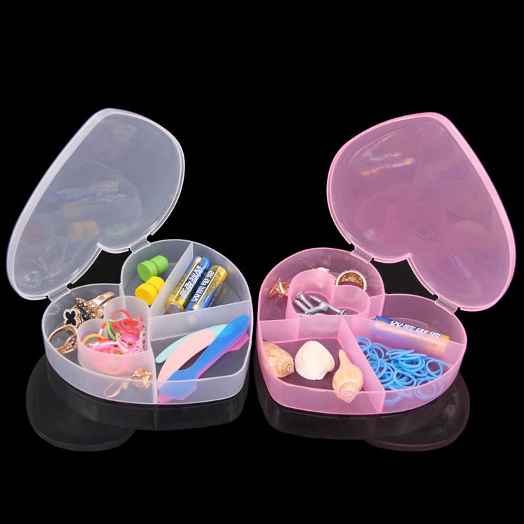 5-compartment gift box, transparent plastic heart-shaped storage box, leather band hair jewelry box, jewelry box with compartments, beaded box, medicine box Specification image