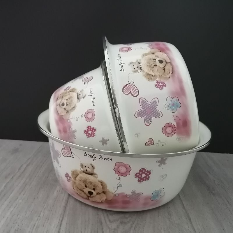 24-28-32cm cartoon enamel basin three-piece set