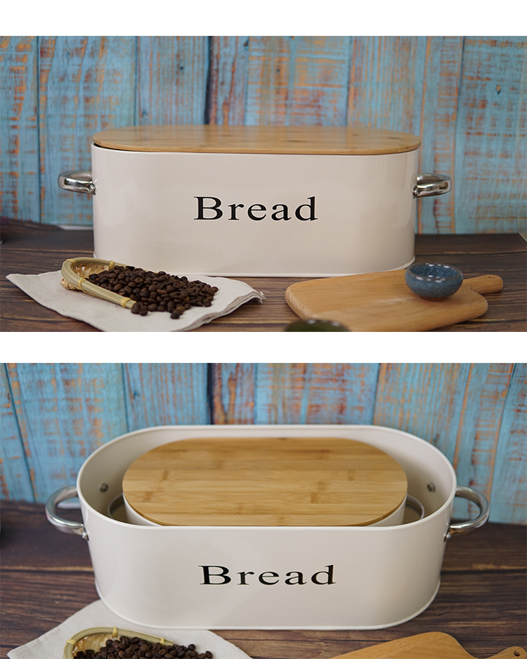 2020新款镀锌铁防尘储物收纳盒，面包盒 竹盖2件套面包盒详情图7