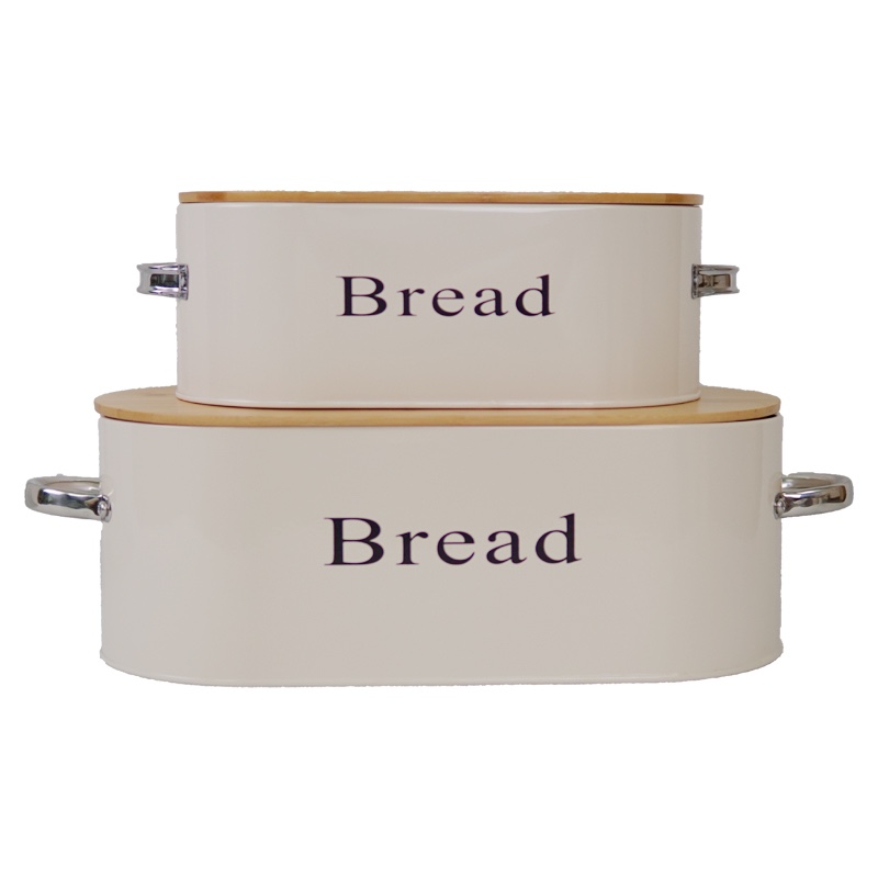 2020新款镀锌铁防尘储物收纳盒，面包盒 竹盖2件套面包盒图