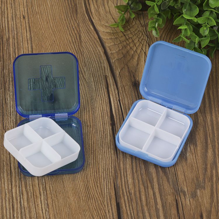 Plastic 6-compartment and 4-compartment cross-shaped medicine box sealed portable storage box with lid, mini medicine box for dispensing pills, storage box for cosmetics, storage box for jewelry Item Picture