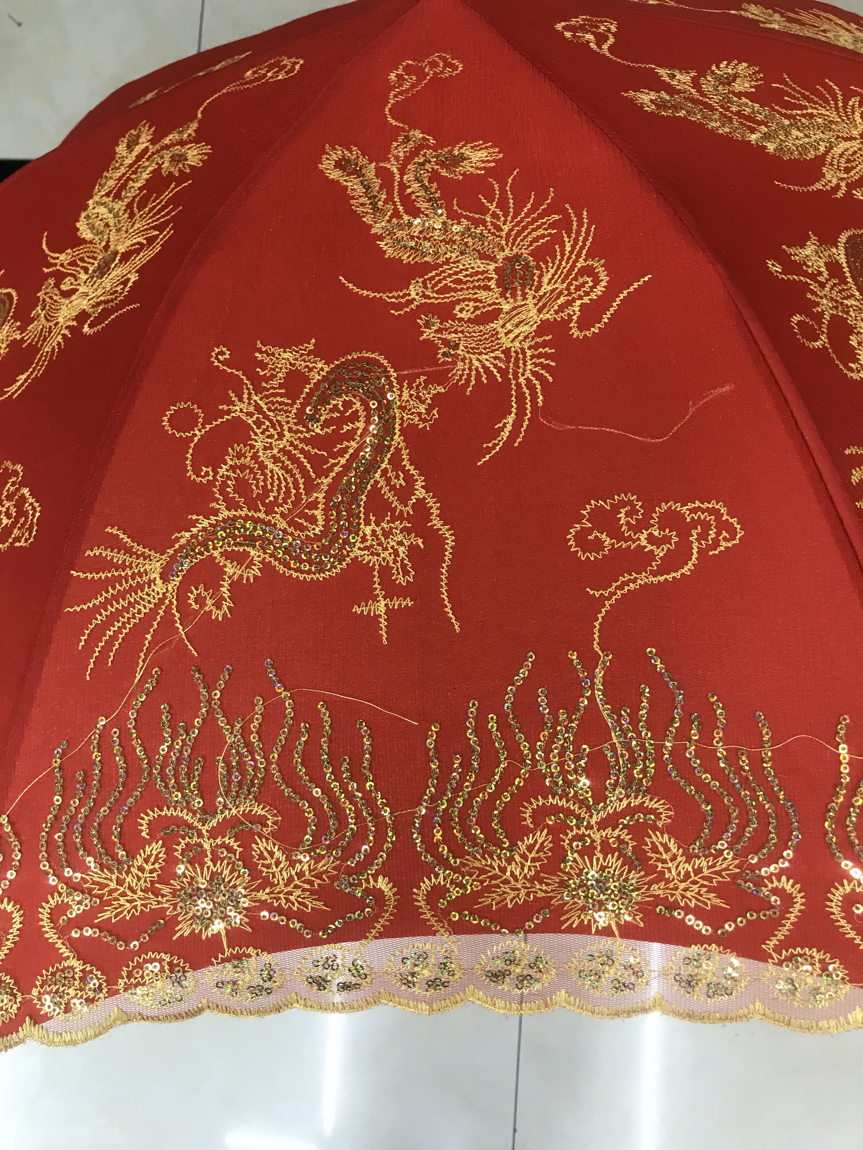 Dragon and phoenix dance: Bride umbrella, wedding umbrella, embroidered umbrella, fiber umbrella frame, gift umbrella, advertising umbrella, sun umbrella Specification image